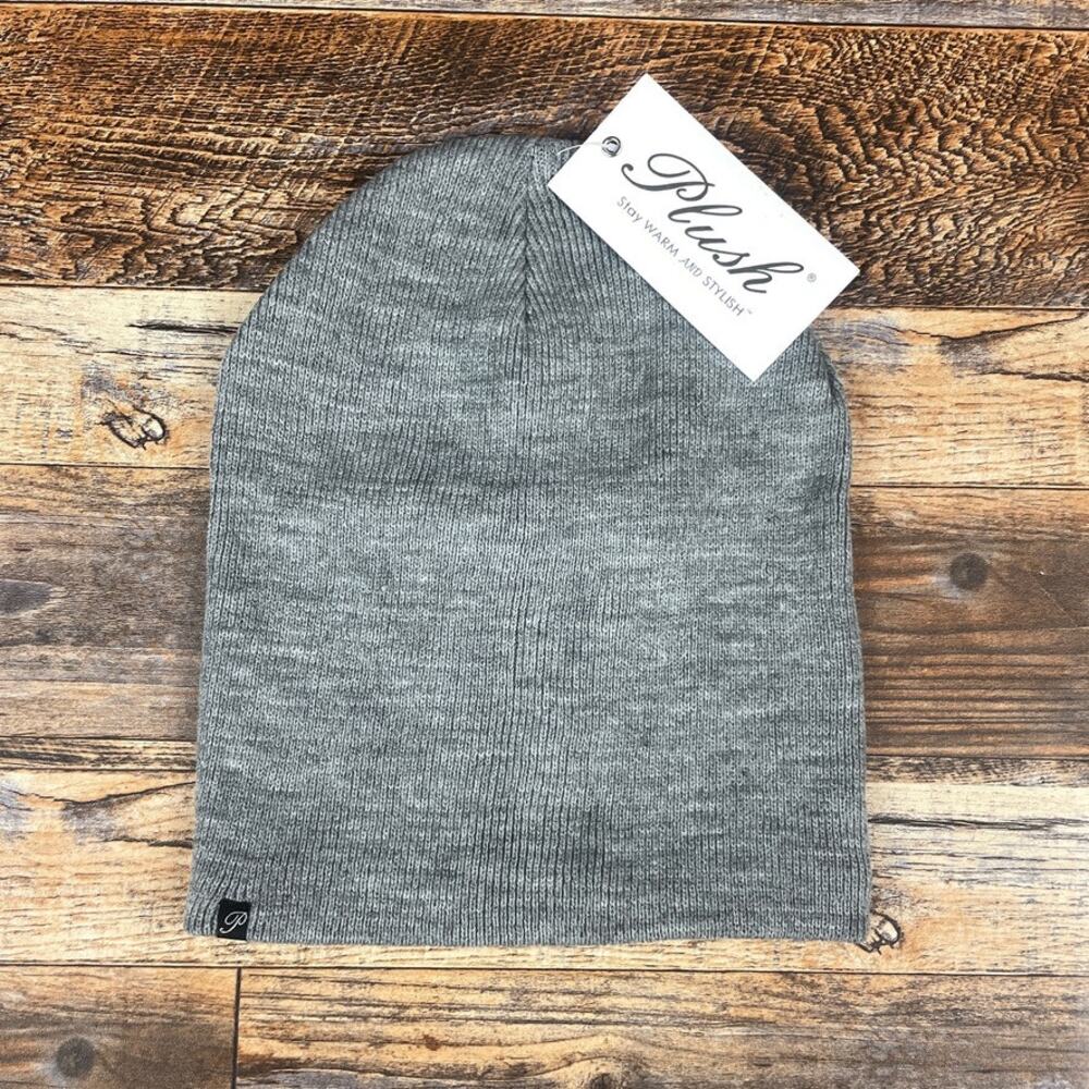 Plush Unisex OS Gray Acrylic Polyester Spandex Fleece-Lined Slouchy Barca Beanie